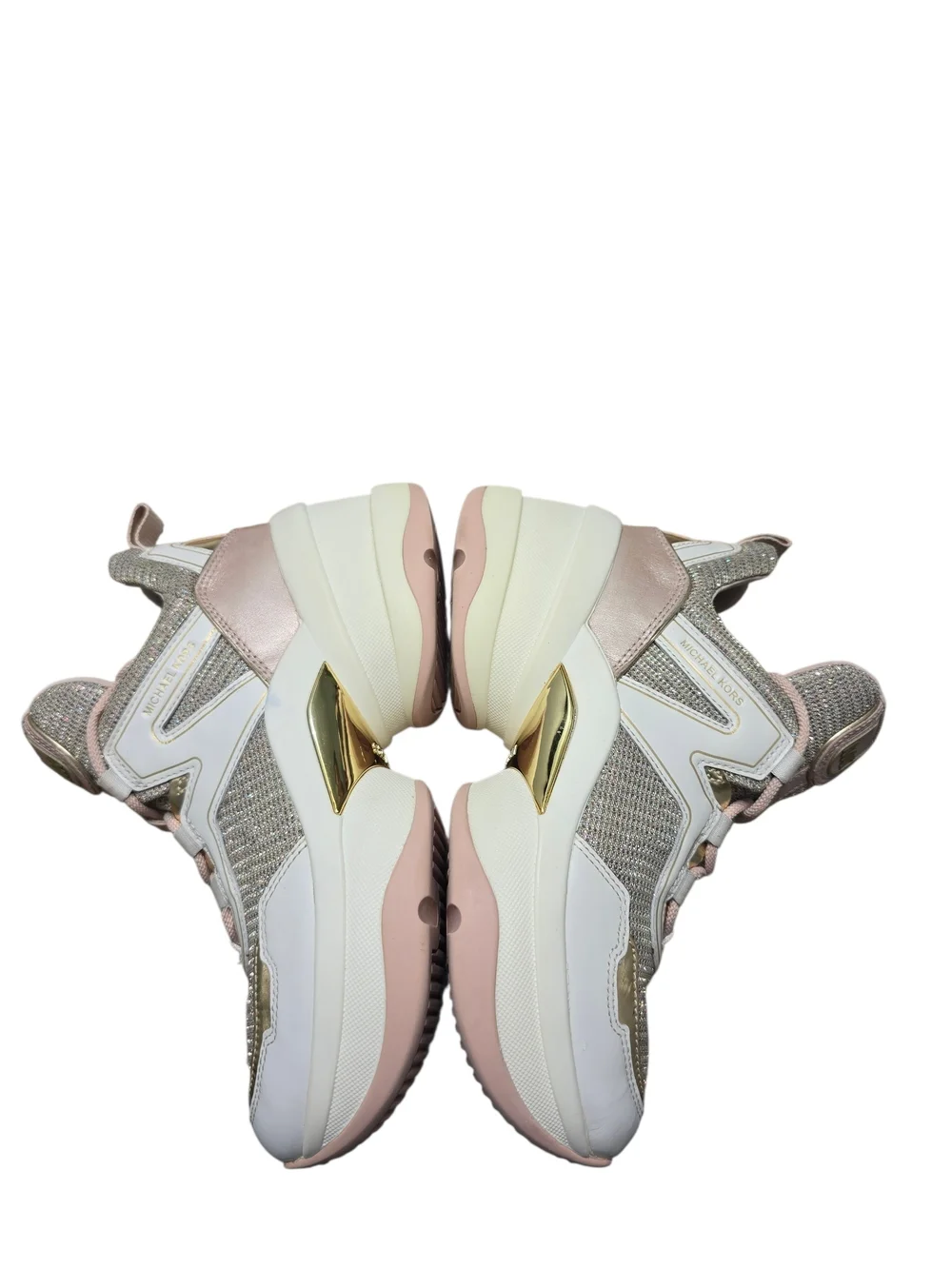 Michael Kors Olympia Women Glitter Chain-Mesh Pink and Gold Platform Sneakers 7